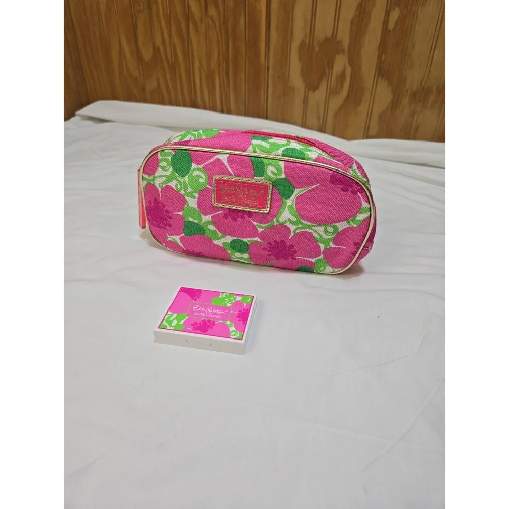 Lilly Pulitzer Estee Lauder Makeup Cosmetic Bag Case Make Up Pouch Zip Pink NEW